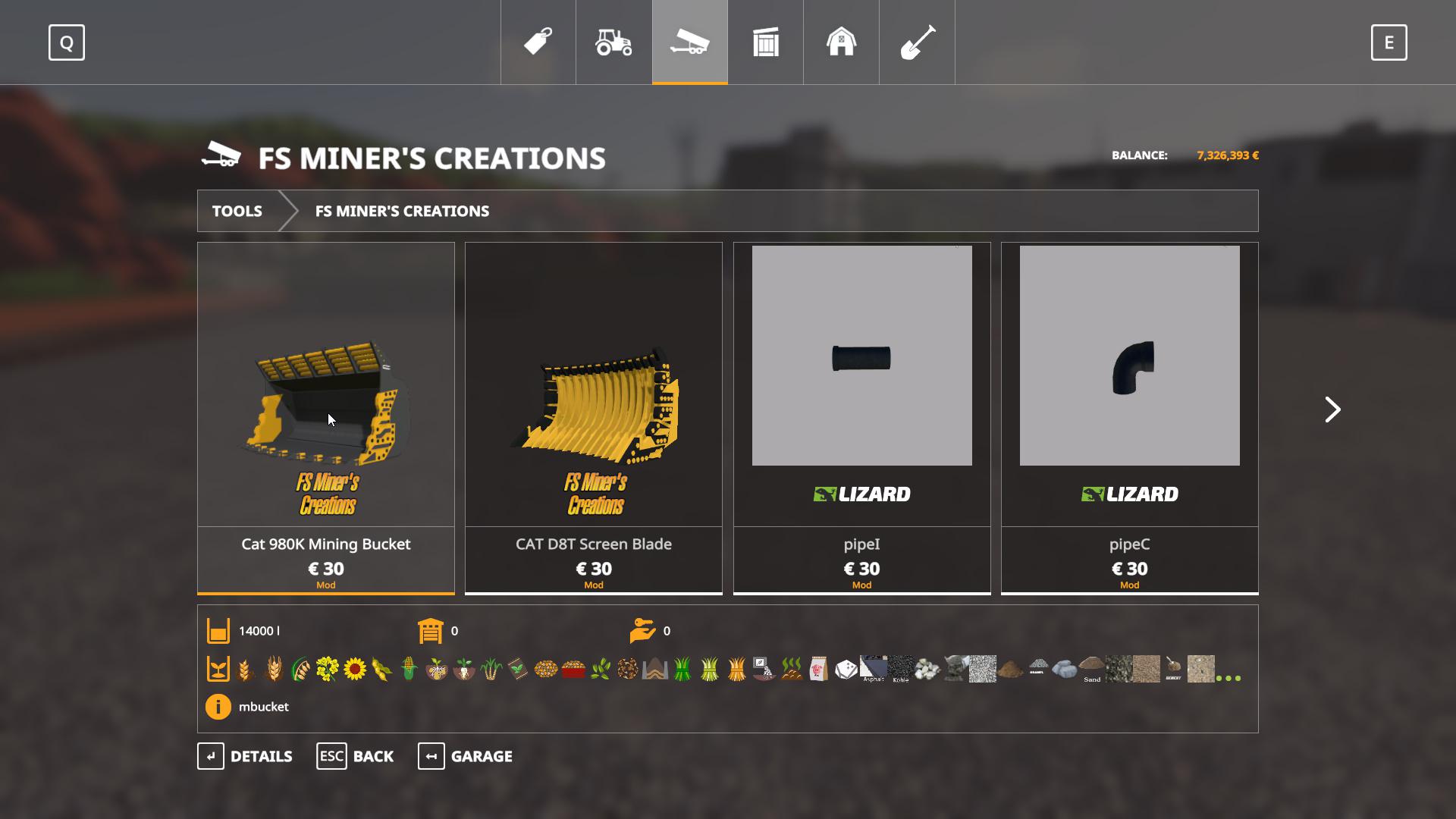 Mod Mining Bucket For 980k Cat Loader V10 Farming Simulator 22 Mod 7290